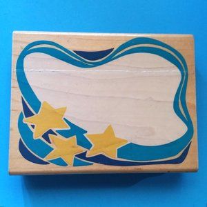 Wood Rubber Ink Stamp Frame Boarder Stars Posh Impressions Z7900 Ribbons Caption